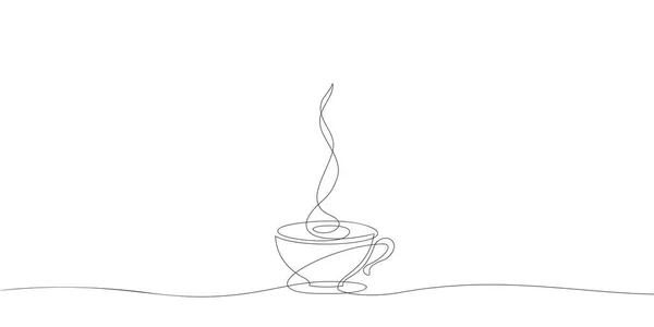 Coffee Cup Saucer Continuous One Line Drawing Hot Drink Steam — Stock Vector