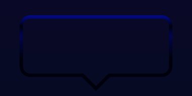 Konuşma balonu uzun dikdörtgen koyu mavi gölge ve neon ışık efekti, modern tasarım vektörü, berrak ve basit arkaplan pankartı şablonu