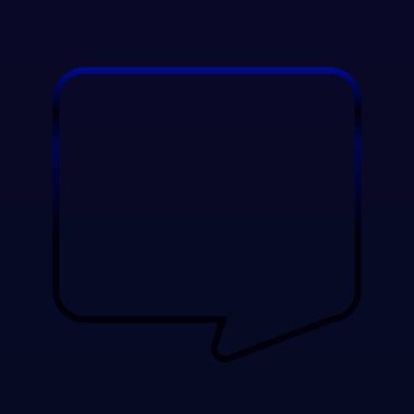 Konuşma baloncuğu kare koyu mavi, gölge ve neon ışık efektli, modern tasarım vektörü, açık ve basit arkaplan pankartı şablonu