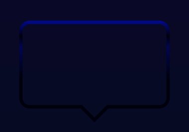 Konuşma balonu dikdörtgen koyu mavi gölge ve neon ışık efekti, modern tasarım vektörü, temiz ve basit arkaplan pankartı şablonu