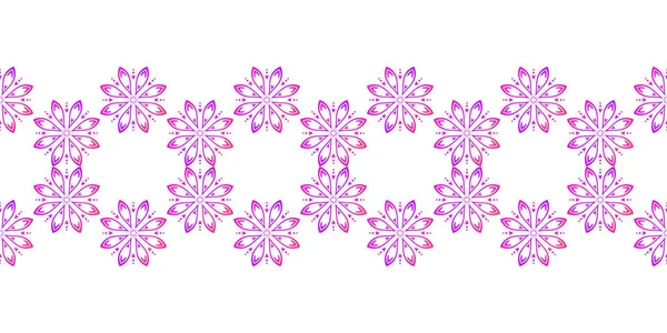 Seamless Textile Floral Border Geometric Repetition Circular Flower Ornament Pink — Stock Vector