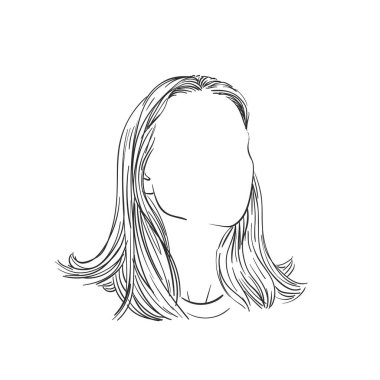 Yüzü ve uzun saçı olmayan bir kadının vektör çizimi el çizimi, izole edilmiş bir resim.