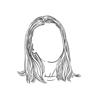 Yüzü ve uzun saçı olmayan bir kadının vektör çizimi el çizimi, izole edilmiş bir resim.