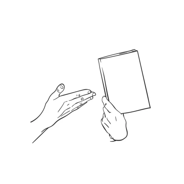 Tekening Van Het Boek Hand Andere Palm Tonen Het Hand — Stockvector