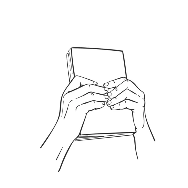 Sketch Closed Book Hands Hand Drawn Isolated Vector Line Art — 스톡 벡터