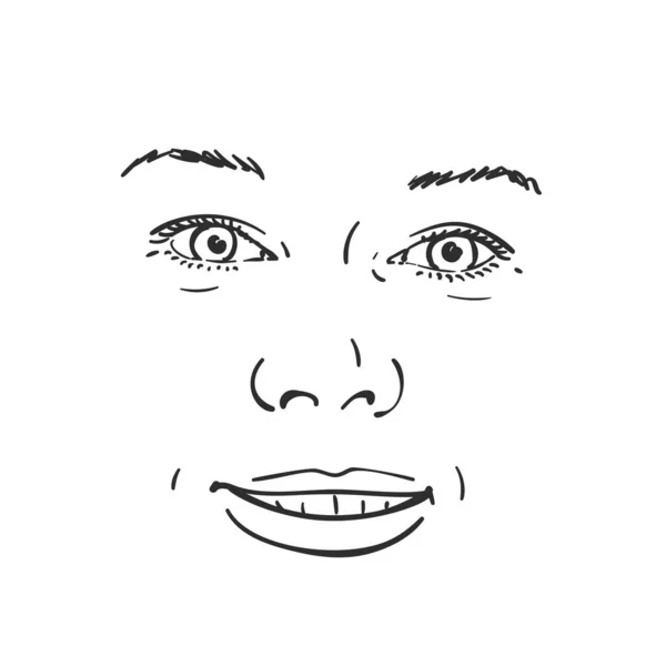 Visage Femme Souriante Heureuse Esquisse Vectorielle Illustration Dessinée Main Isolée — Image vectorielle