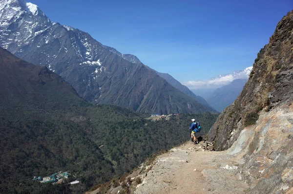 Everest Trek Senderismo Turístico Pangboche Portse Sendero Superior Con Vistas —  Fotos de Stock