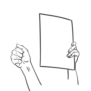 Protesto, Eller boş pankart tutuyor ve yumruğunu gösteriyor. Vektör çizimi, El çizimi illüstrasyon