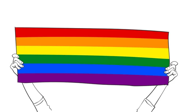 Mains Tenant Bannière Gay Pride Lgbt Croquis Vectoriel Illustration Dessinée — Image vectorielle