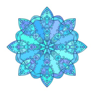 Rastgele çok renkli mavi mandala, izole tasarım ögesi, Vektör illüstrasyonu