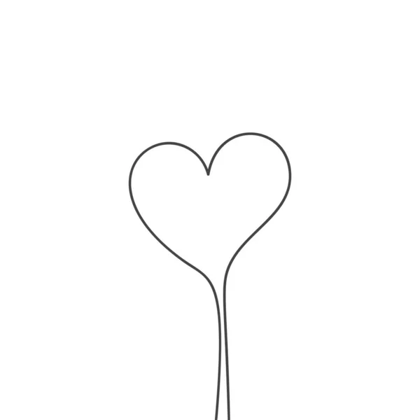 Heart Stick Folyamatos Egy Vonal Rajz Fekete Fehér Vektor Minimalista — Stock Vector