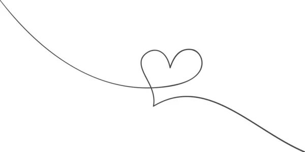 ハート連続1本の線画 黒と白のベクトル1本の斜線で作られた愛の概念のミニマリストイラスト — ストックベクタ
