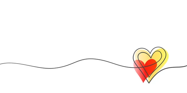 Kalp Kesintisiz Tek Çizgi Çizimi Çift Kalp Titreşimli Gradyan Dalgalı — Stok Vektör