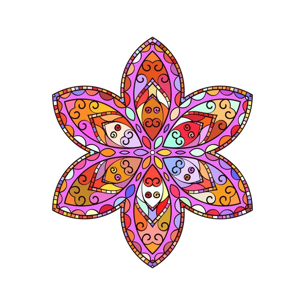 Flor Redonda Mandala Vermelha Multicolorida Elemento Design Isolado Vector Illustratio — Vetor de Stock