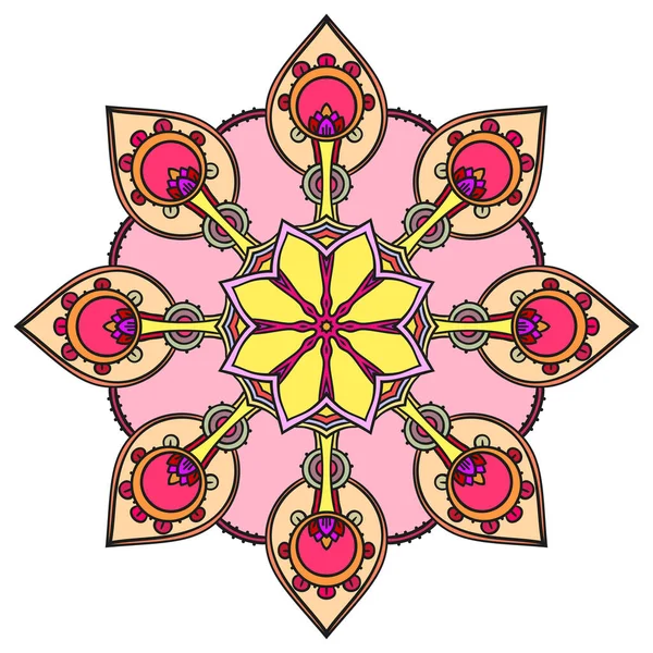 Samsara Wheel Mandala Con Fiore Centro Elemento Design Isolato Illustrazione — Vettoriale Stock