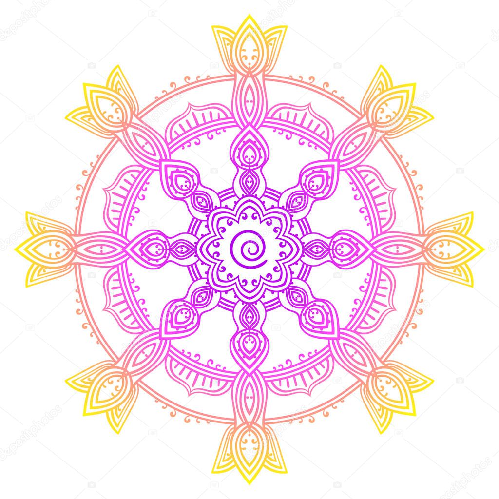 Decorative samsara wheel mandala inspired ethnic art, Isolated design element Vector illustration