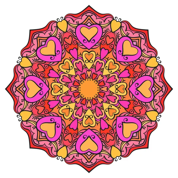 Mandala Redonda Con Corazón Diferentes Colores Elemento Diseño Aislado Ilustración — Archivo Imágenes Vectoriales