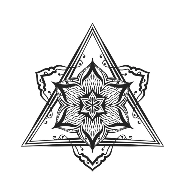 Круглая Цветочная Мандала Треугольной Декоративной Рамке Изолированный Элемент Дизайна Татуировки — стоковый вектор
