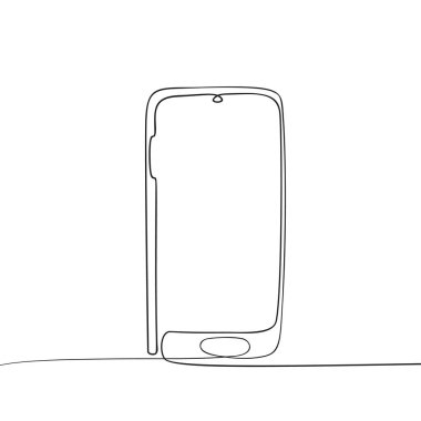 Akıllı telefon mobil iletişim cihazlarının sürekli bir satır çizimi, siyah ve beyaz vektör minimalist çizim izole edildi