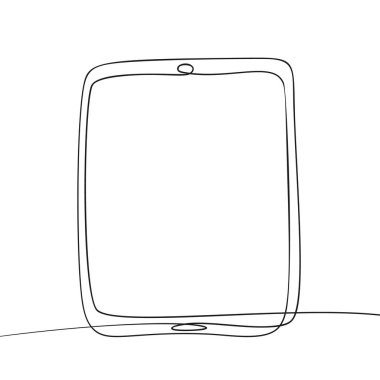 Tabletin sürekli bir çizgi çizimi, siyah ve beyaz vektör minimalist doğrusal illüstrasyon izole