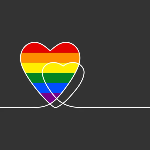 Lgbtゲイのプライド旗の色で心の連続線画 ベクトルイラスト — ストックベクタ