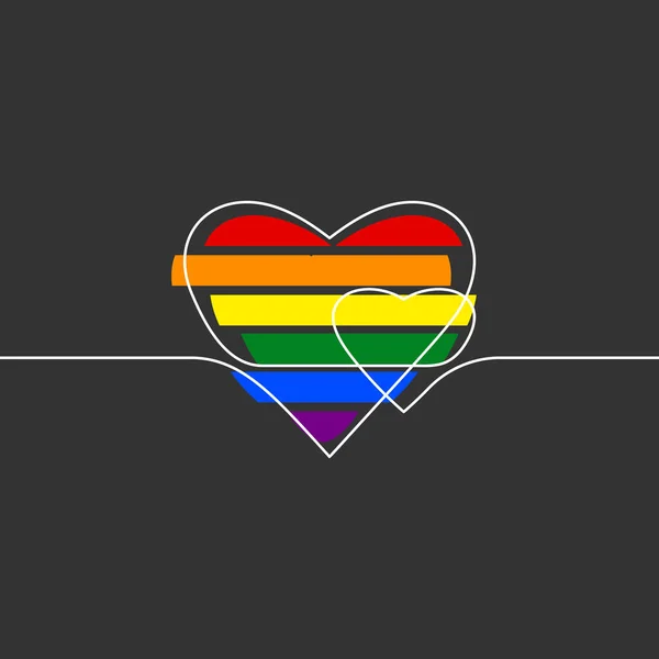 Лгбт Гей Гордость Флаг Сердце Непрерывной Линии Рисует Два Сердца — стоковый вектор
