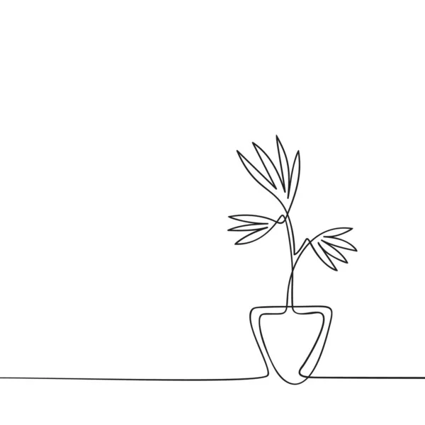 Desenho Uma Linha Planta Casa Vaso Minimalista Preto Branco Ilustração —  Vetores de Stock