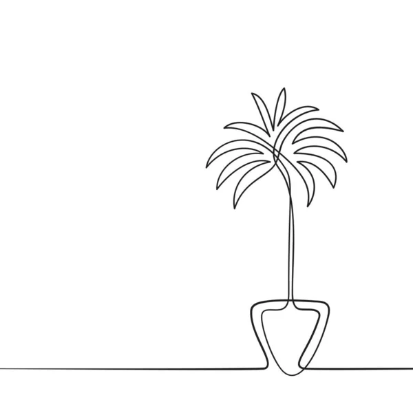 Disegno Una Linea Pianta Casa Vaso Bianco Nero Minimalista Illustrazione — Vettoriale Stock