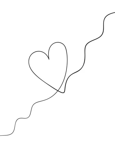 Kontinuierliche Linienzeichnung Des Herzens Wellige Diagonale Dünne Linie Mit Herzform — Stockvektor