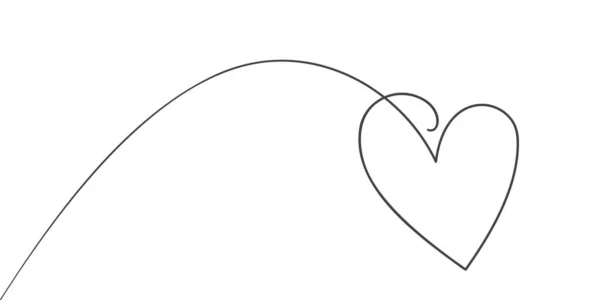 Kalp Sürekli Tek Bir Çizgi Çizer Siyah Beyaz Vektör Minimalist — Stok Vektör