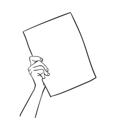 Boş afişi tutan el. Vektör çizimi, El çizimi illüstrasyon