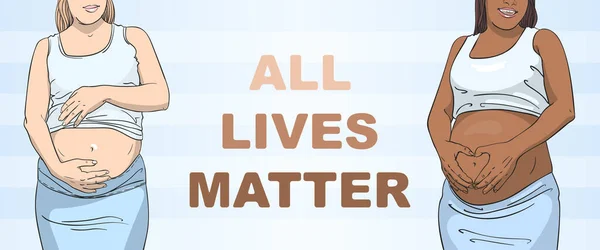 All Lives Matter Banner Δύο Έγκυες Γυναίκες Αφρο Και Καυκάσιος — Διανυσματικό Αρχείο