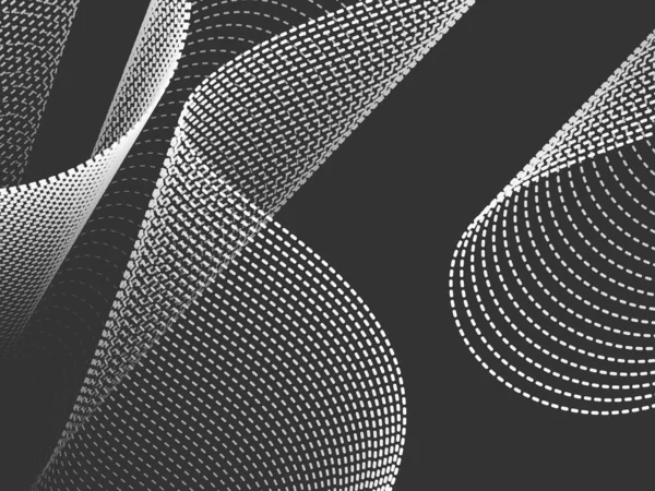 動的波粒子黒と白の抽象的な背景 ベクターイラスト — ストックベクタ