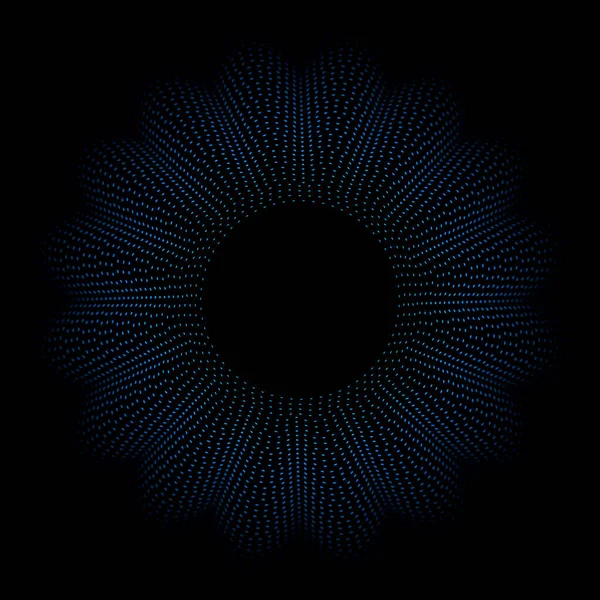Dynamische Cirkel Vorm Deeltjes Blauwe Kleur Zwarte Achtergrond Trendy Abstracte — Stockvector