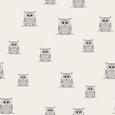 Kusursuz şirin baykuş karalama deseni, Vektör illüstrasyonu