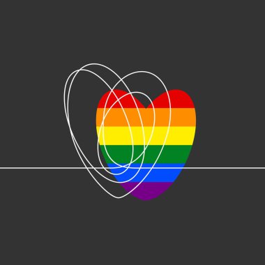 LGBT eşcinsellerin gururlu kalp şekli, vektör illüstrasyonu üzerine sürekli kalp çizimi
