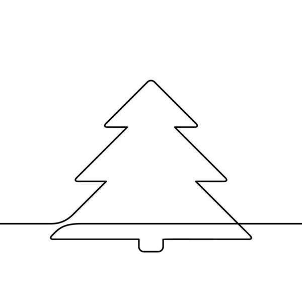 Continuous Line Drawing Christmas Tree Black White Vector Minimalistic Linear — Stock Vector