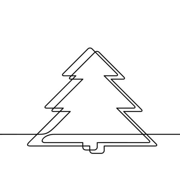 Continuous Line Drawing Christmas Tree Black White Vector Minimalistic Linear — Stock Vector