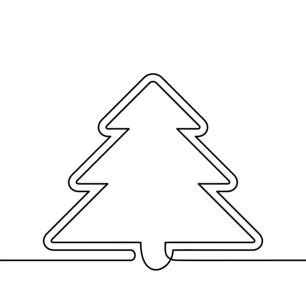 Continuous Line Drawing Christmas Tree Black White Vector Minimalistic Linear — Stock Vector