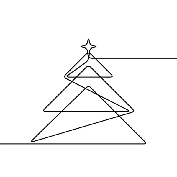 Continuous Line Drawing Christmas Tree Black White Vector Minimalistic Linear — Stock Vector