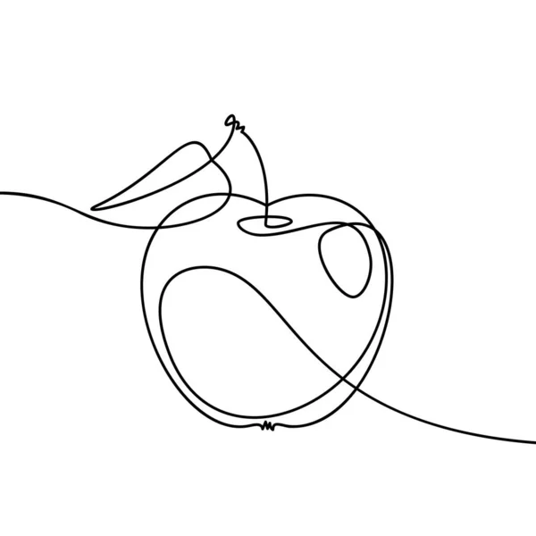 Apple Ciągły Rysunek Linii Czarno Biały Wektor Minimalistyczna Ilustracja Liniowa — Wektor stockowy
