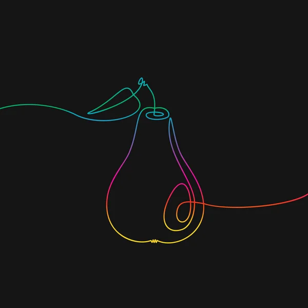 Αχλάδι Φρούτα Μία Γραμμή Σχέδιο Rainbow Χρώματα Μαύρο Φόντο Διάνυσμα — Διανυσματικό Αρχείο