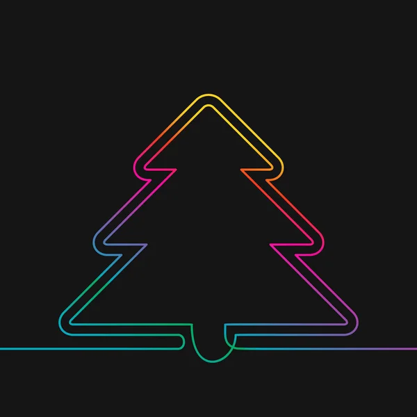 One Line Drawing Christmas Tree Rainbow Colors Black Background Vector — Stock Vector