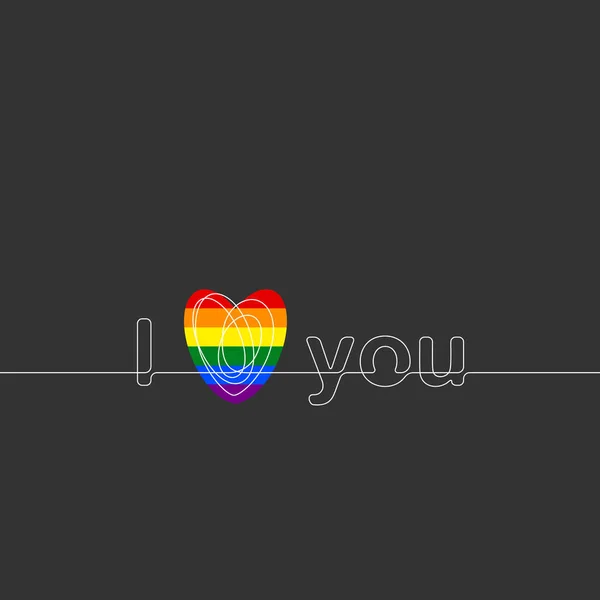 Kontinuierliche Linienzeichnung Von Love You Text Über Lgbt Homosexuell Stolz — Stockvektor