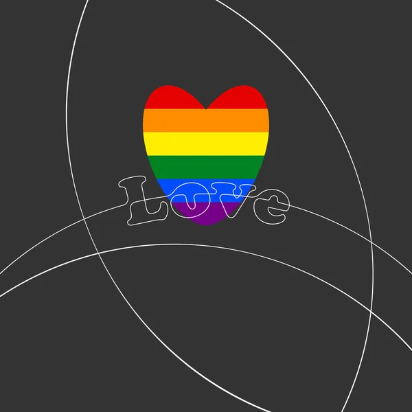 Lgbt Gay Pride Heart Con Disegno Linee Continue Testo Love — Vettoriale Stock