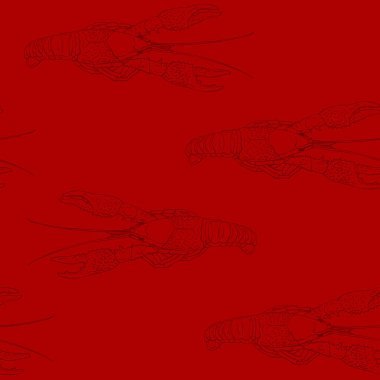 Kırmızı arkaplanda el çizimi kerevit çizimi olan kusursuz vektör deseni