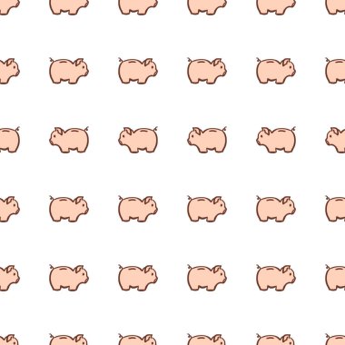 Beyaz arka plan, vektör izole şirin domuz kumbarası deseni