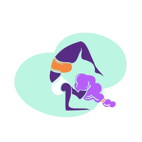 Storlek Yoga Kvinna Lady Med Lockigt Hår Hem Träning Kropp — Stock vektor