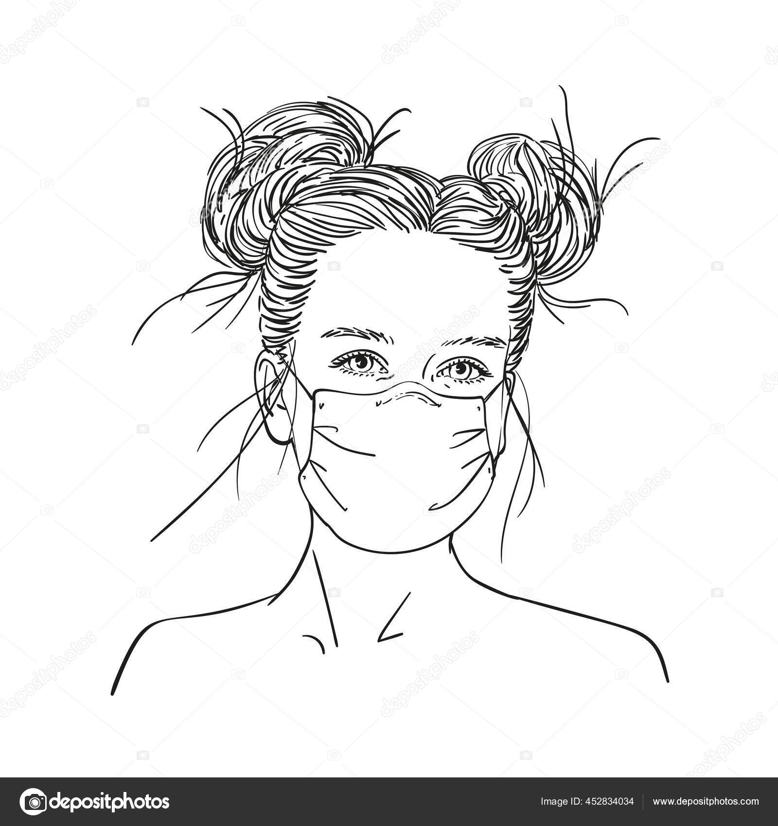 Máscara Médica Preta. ícone. Desenho à Mão. Ilustração Vetorial