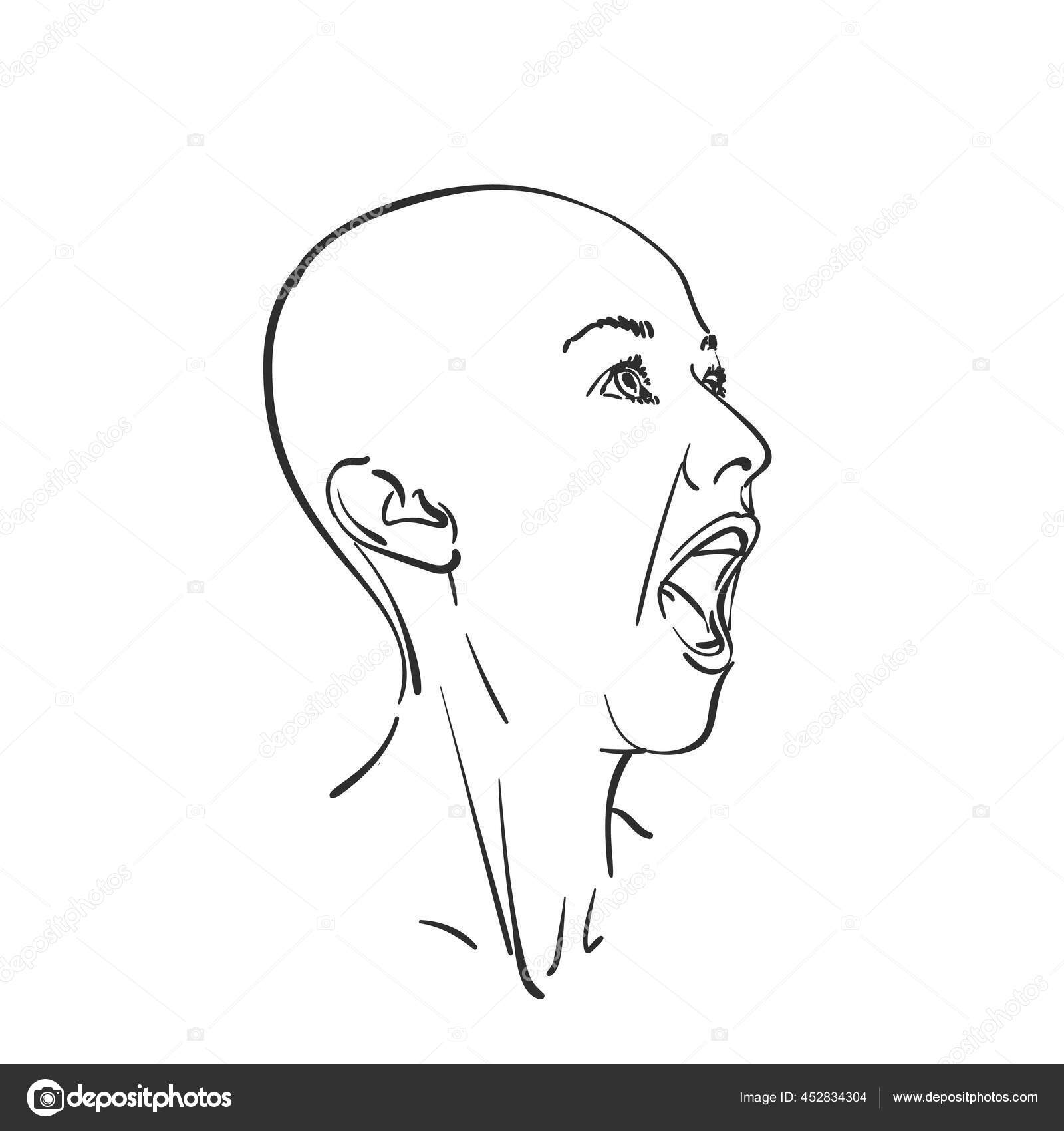 벌리고 비명을 지르는 여자의 대머리 Vector Sketch Hand Draw 일러스트 스톡 벡터 - ©OlgaTropinina  452834304, image size:1600x1700